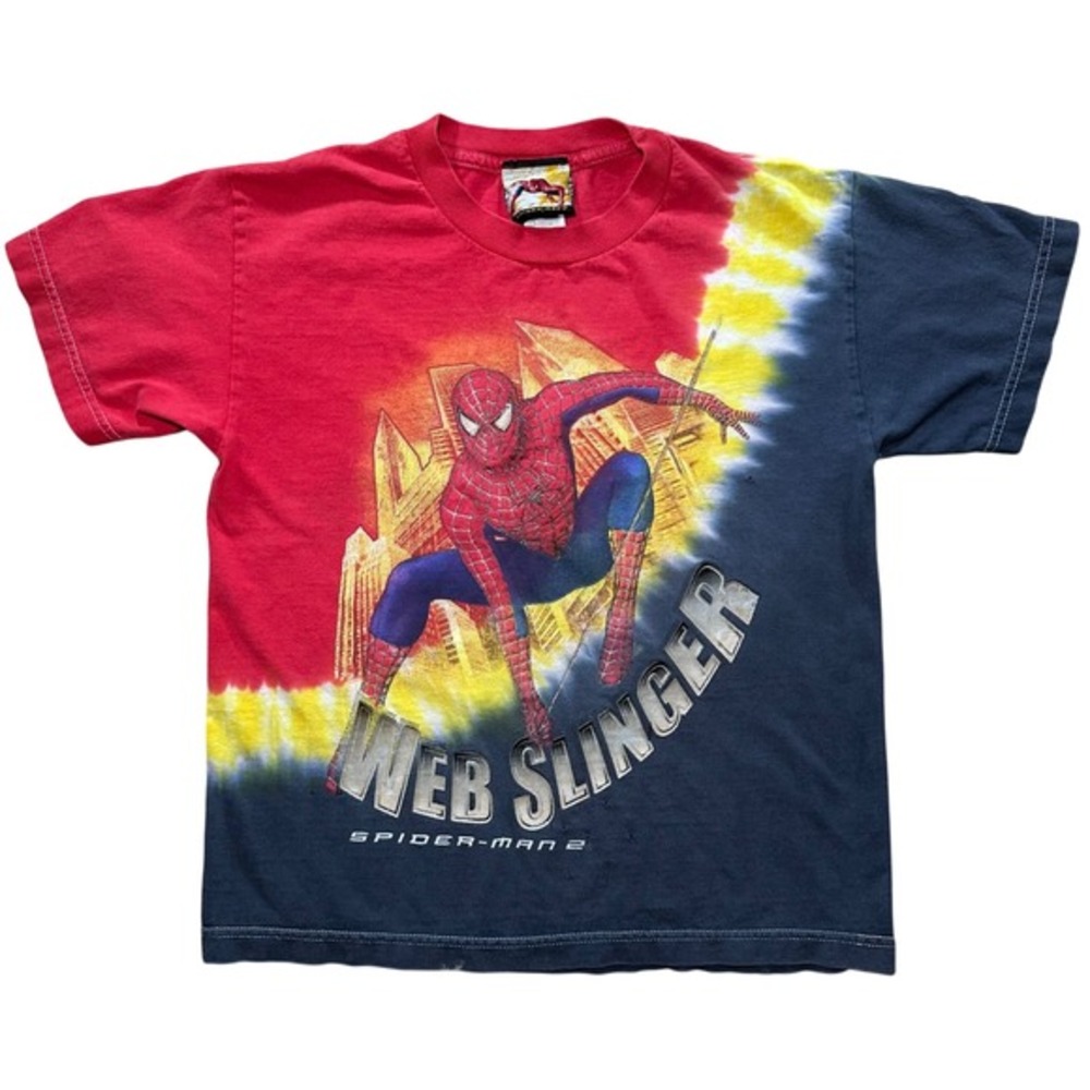Vintage Y2K Spider-Man 2 Youth Movie Web Slinger Tie Dye Shirt Kids Size L Promo